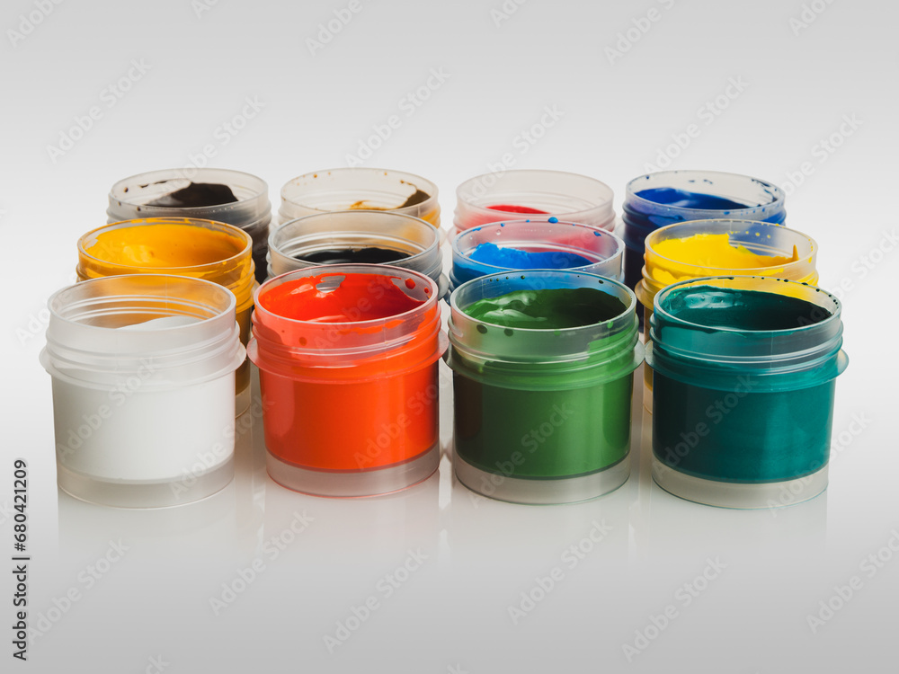 Artistic paints for drawing, gouache acrylic paints for painting, teaching drawing close-up Artistic paints for drawing, gouache acrylic paints for painting, teaching drawing close-up