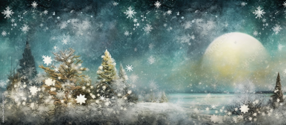 Obraz premium background of the abstract Christmas design, an intricate pattern adorned with textures mimicking the water, sky, and nature of a serene summer scene blended with vintage art, evoking a sense of