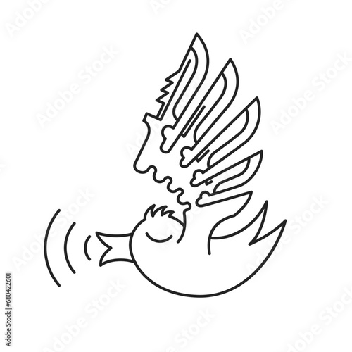 Flying dagger wing bird lineart vector illustration
