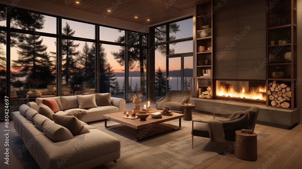 Serene Lakeside Living Room