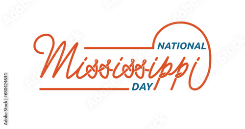 National Mississippi Day handwritten text illustration vector. Great for Celebrating the mighty Mississippi River on National Mississippi Day on November 30. 