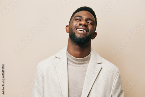 man portrait lifestyle african beige guy young black african american american joy background