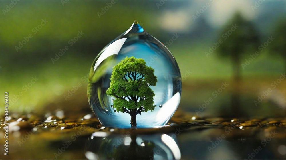 Featuring a miniature world inside each drop includes trees and sky.