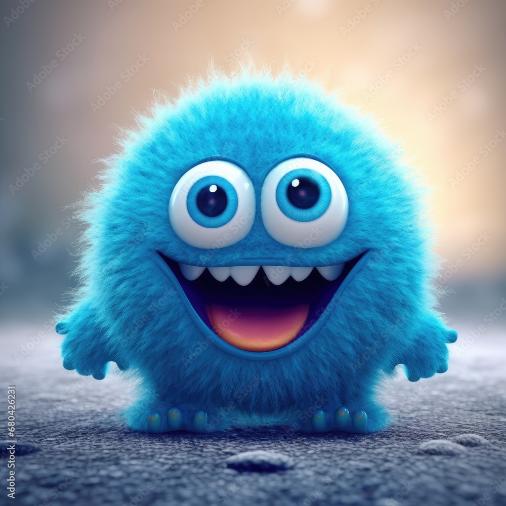 Funny blue monster with big eyes