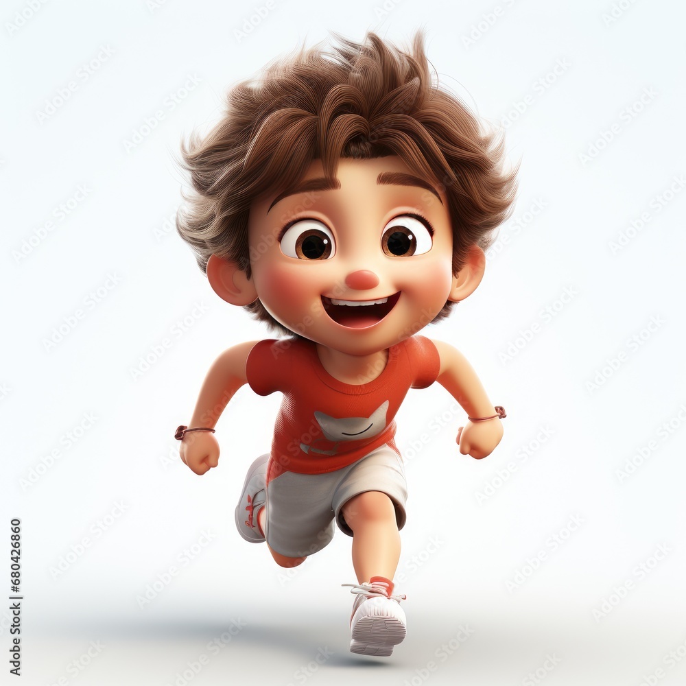 cute boy running, isolated on white background, Back to school concept cute boy running, isolated on white background, Back to school concept