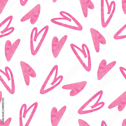 Vector seamless pattern with watercolor hearts cute and romantic, children's for fabrics, office printing, postcards, invitations