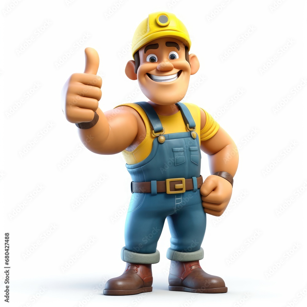 Fototapeta premium Cartoon handyman with thumbs up gesture isolated on a white background