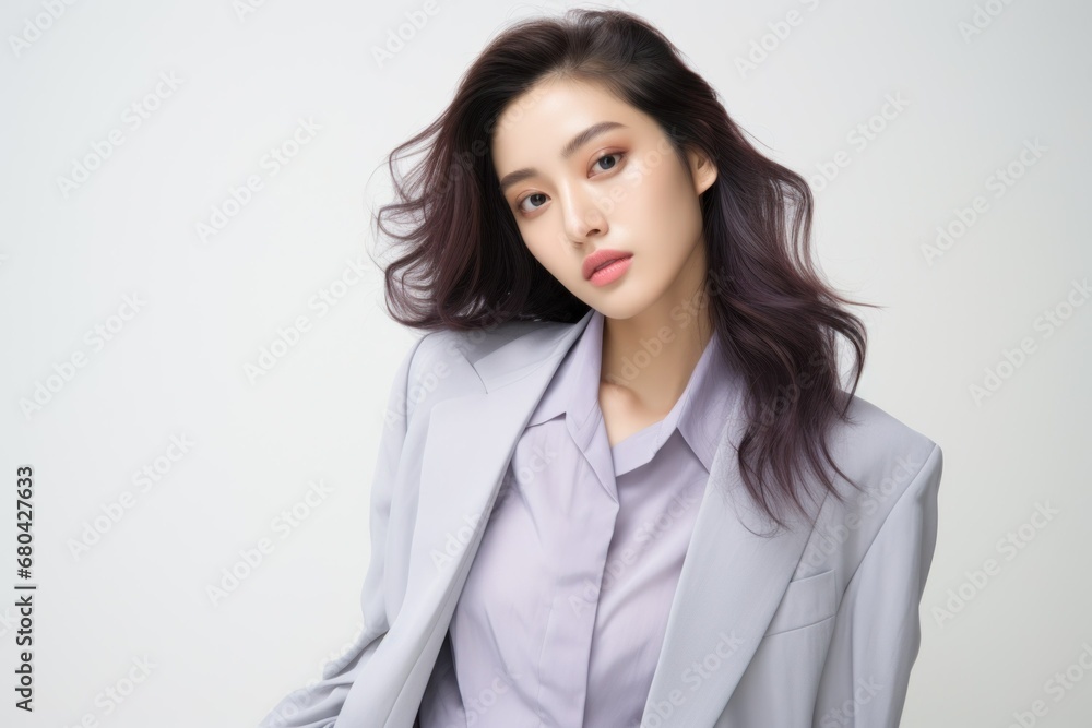 Beautiful Stylish Korean Model Posing in an Elegant Suit. Generative AI. Beautiful Stylish Korean Model Posing in an Elegant Suit. Generative AI.