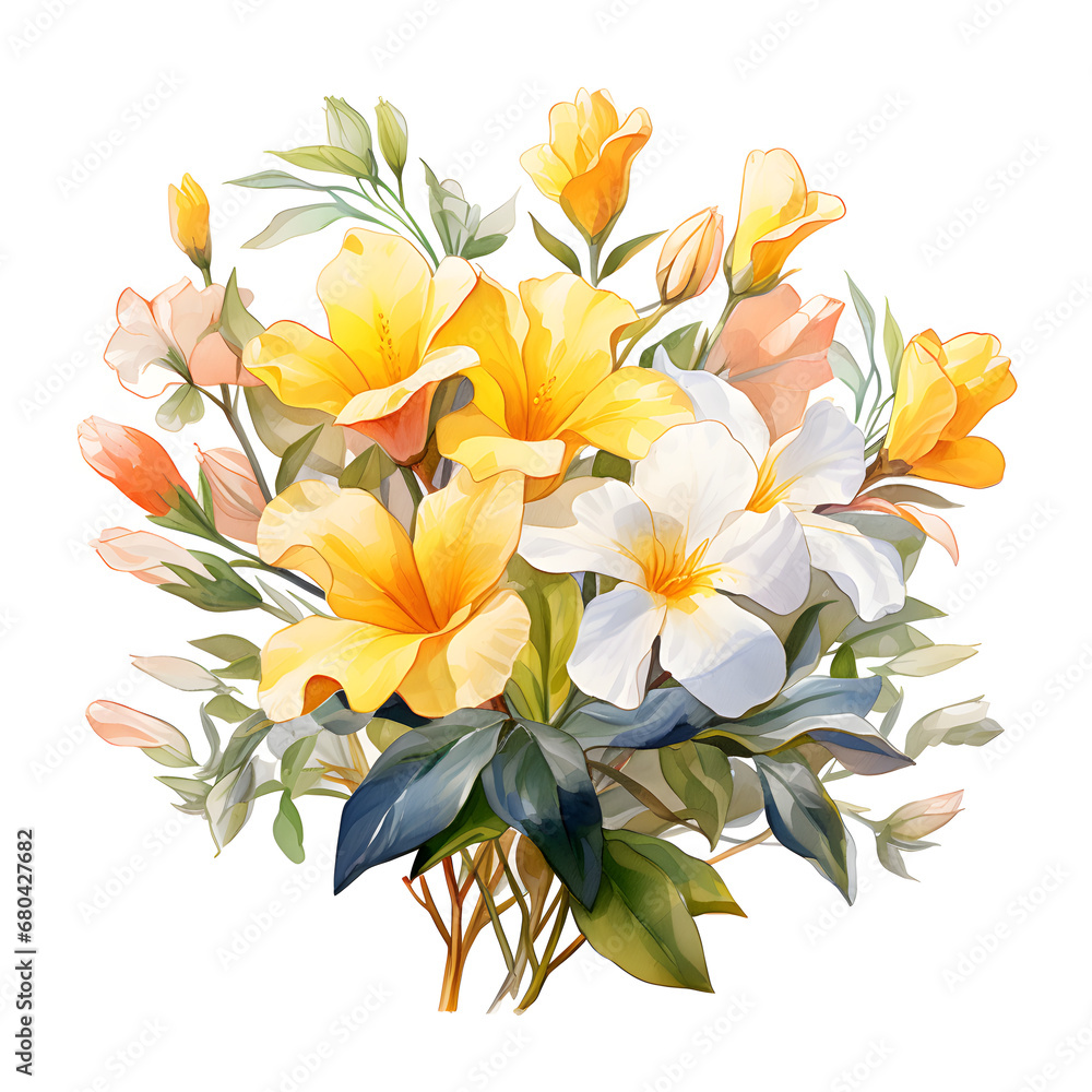 Obraz premium Allamanda, Flowers, Watercolor illustrations