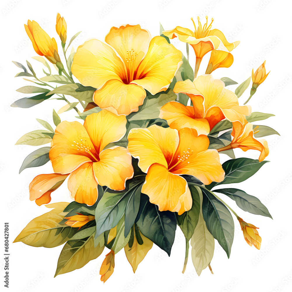 Allamanda, Flowers, Watercolor illustrations