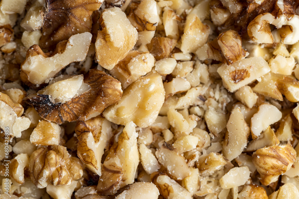 Walnut kernel on the kitchen table during cooking Walnut kernel on the kitchen table during cooking
