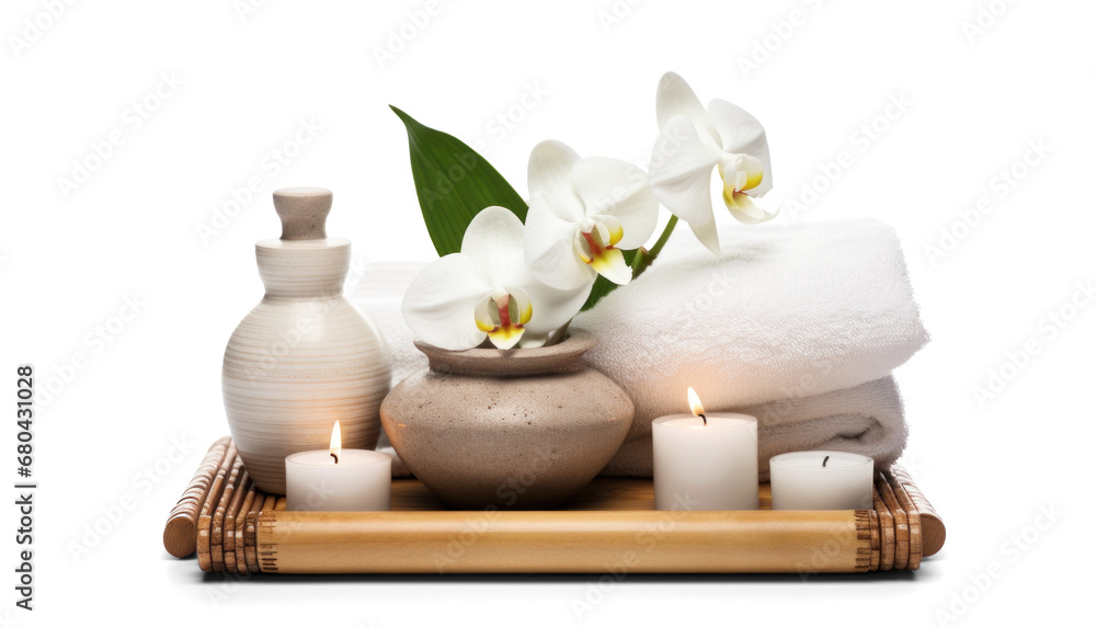 day spa set, png file of isolated cutout object with shadow on transparent background.