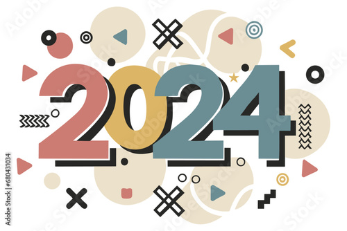 2024 number, poster, banner or greeting card for Happy new year celebration, vector Illustration.