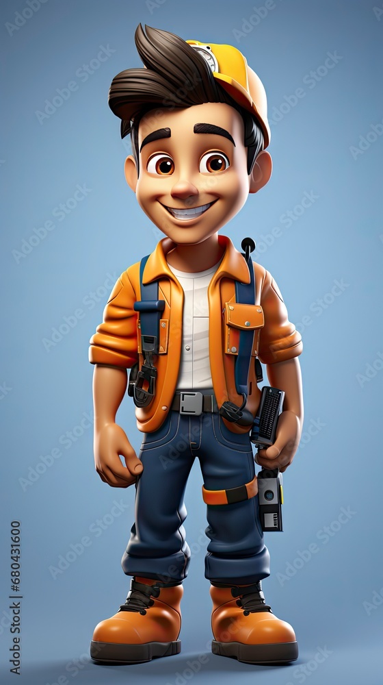 Animated construction worker character with tools. Animated construction worker character with tools.