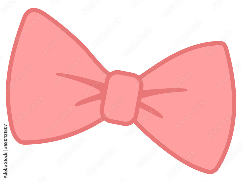 Pink bow tie vector isolated illustration. Beautiful pink bow drawn in cartoon style.