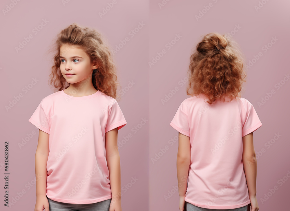 Front and back views of a little girl wearing a pink T-shirt Front and back views of a little girl wearing a pink T-shirt