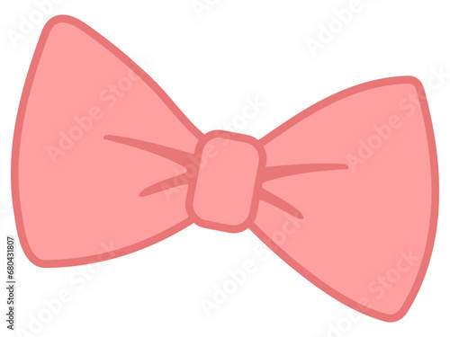 Pink bow tie vector isolated illustration. Beautiful pink bow drawn in cartoon style.