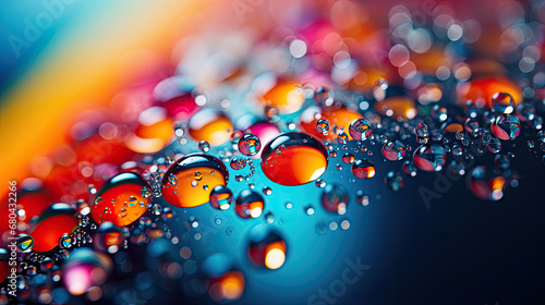 Water drops on a colorful background. Shallow depth of field. Macro photography of water drops.