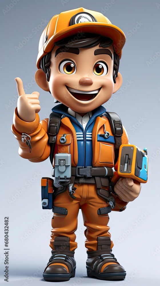 Animated construction worker character with tools. Animated construction worker character with tools.