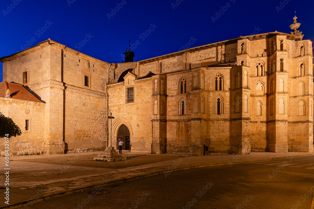 Peñafiel, Spain - October 12, 2023: facade of the church of Saint Paul in the city of Peñafiel, Valladolid, Spain