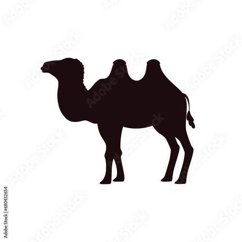 Black silhouette of camel desert animal flat style, vector illustration