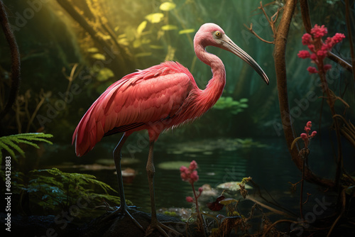 Image of scarlet Ibis bird in the forest on a natural background. Birds.  Wildlife Animals.