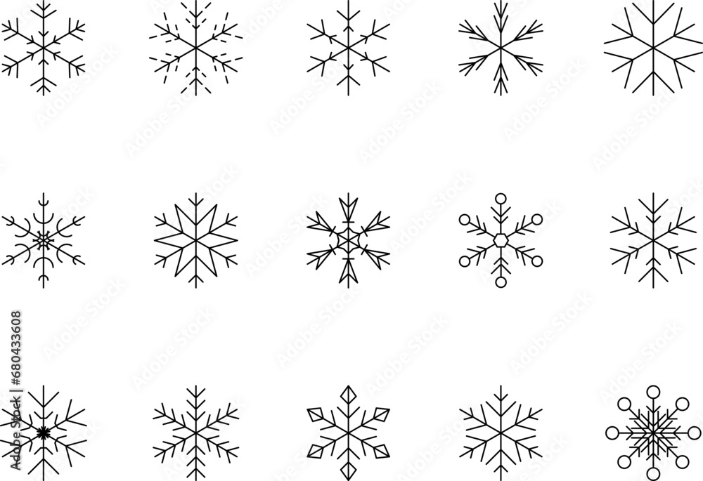 Snowflake snow freeze winter thin line outline icon. Snowflakes thin line icon set. Snowflake Simple Vector illustration