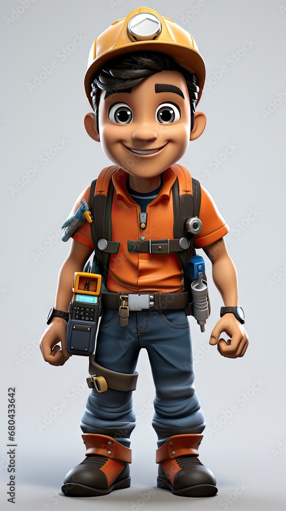 Animated construction worker character with tools. Animated construction worker character with tools.