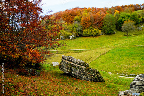 Foliage d'autunno nella valle delle Sfingi. Camposilvano, Verona. Italia photo