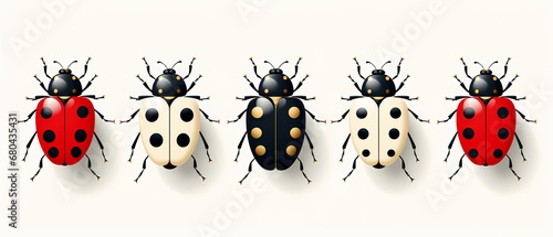 Ladybugs on a white background. Beautiful banner for decoration design, print, wallpaper, textile, interior design, poster.
