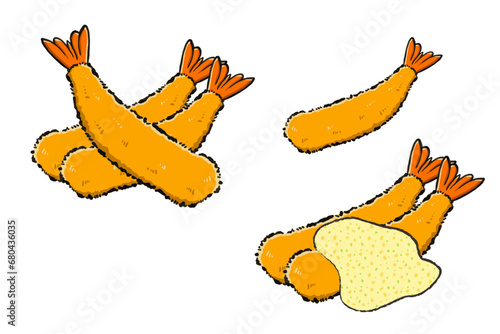 エビフライの手描き風イラストセット