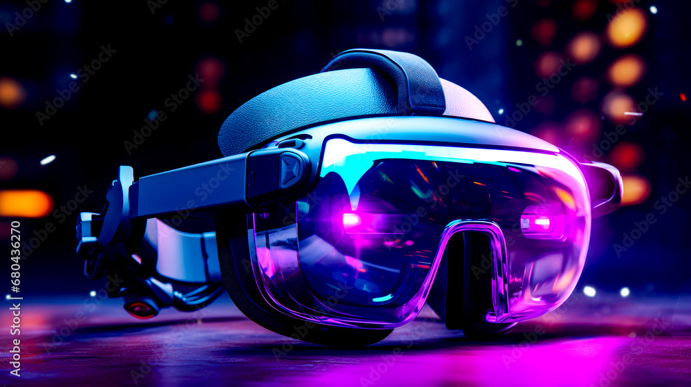 Pair of virtual glasses sitting on top of wooden table next to pair of glasses. Pair of virtual glasses sitting on top of wooden table next to pair of glasses.