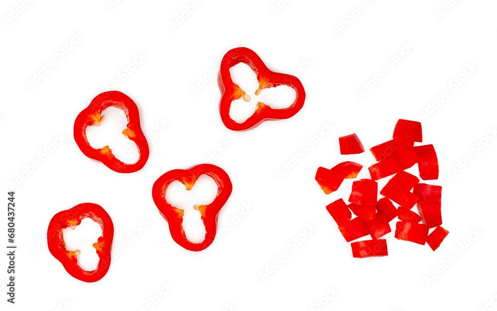 Slices of bell pepper isolated on white background, top view Slices of bell pepper isolated on white background, top view