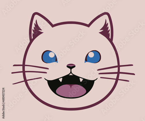 simple, lineal cat face with open mouth and whiskers illustration