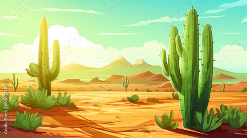 green cacti in the desert, natural landscape, canyons