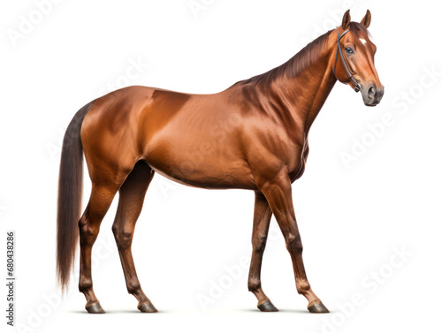 powerful fit slender racehorse beautiful clean well groom isolated on white