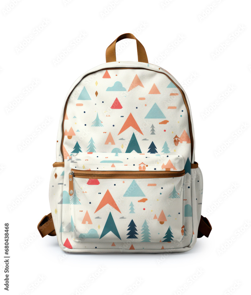 Casual sports fabric backpack with a beautiful bright print isolated on a white background