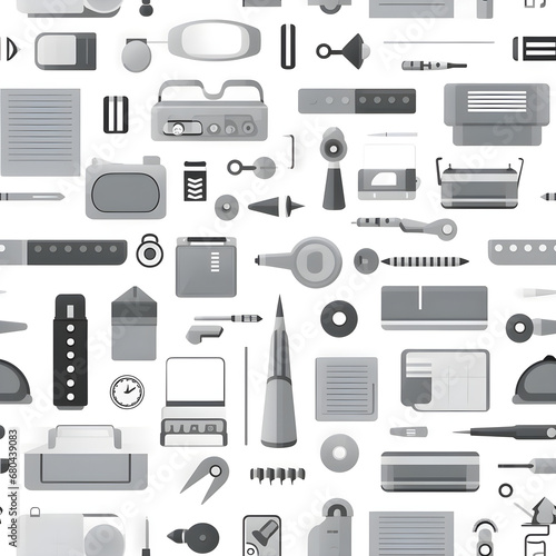 A seamless pattern of delicate office tools and supply