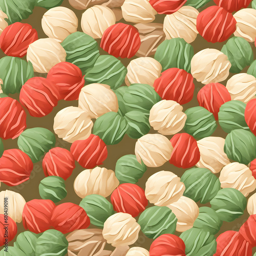A seamless pattern of delicate pasta and meatballs