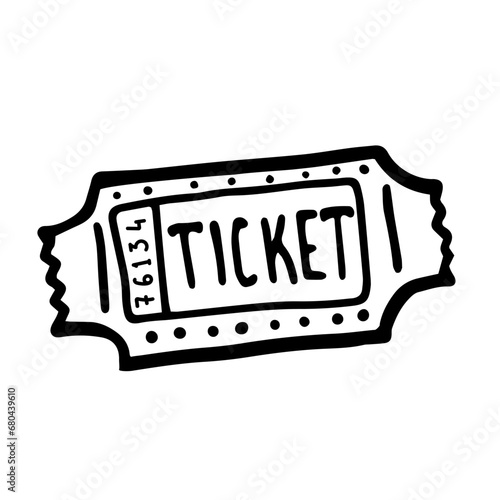 Retro ticket. Vintage ticket in doodle style. Isolated illustration.