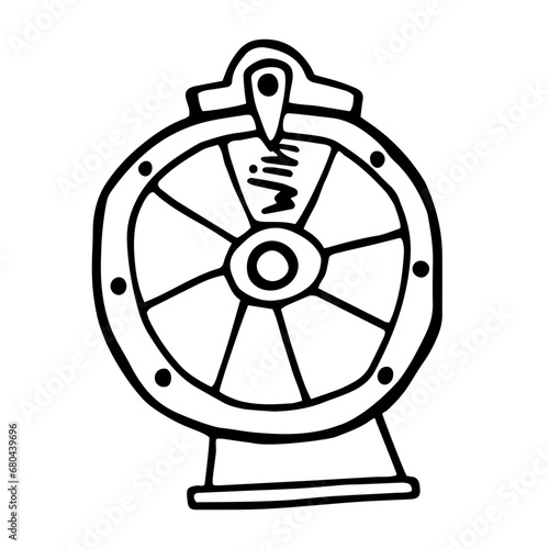 Wheel of fortune in doodle style. Isolated illustration.
