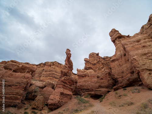 Charyn Canyon National Park. An area called the Valley of Castles. Red rock formations formed as a result of erosion over millions of years. A small replica of the US Grand Canyon.