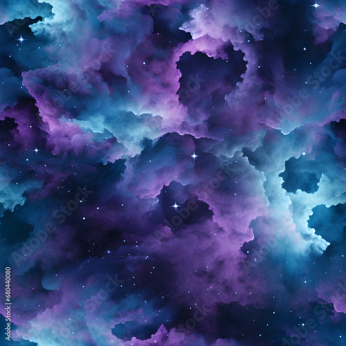 seamless pattern of nebula clouds in a cosmic purple