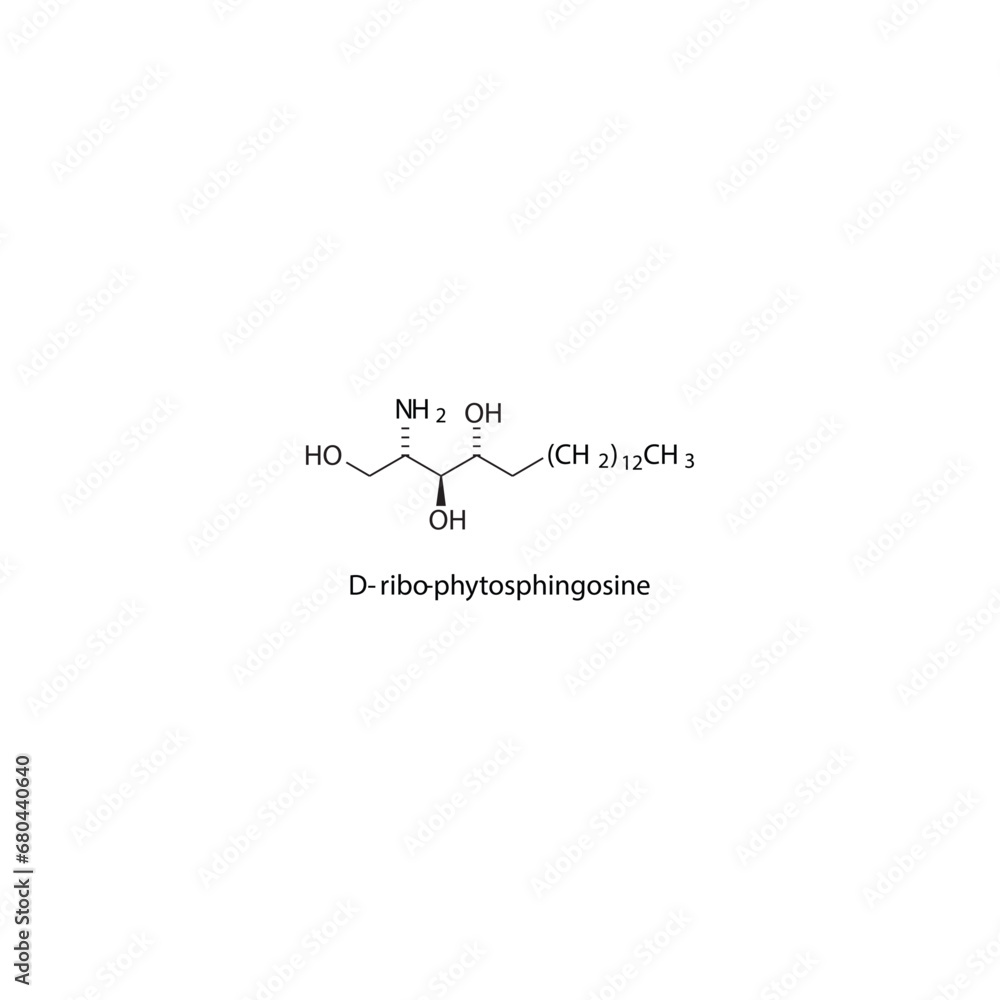 Fototapeta premium Molecular structure diagram of D-ribo-phytosphingosine - a sphingoid base. white Scientific vector illustration.
