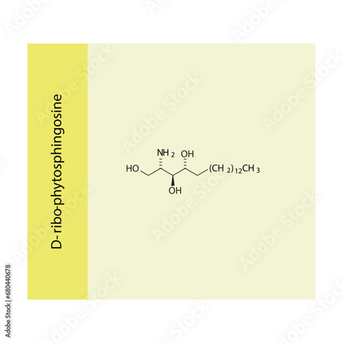 Molecular structure diagram of D-ribo-phytosphingosine - a sphingoid base. yellow Scientific vector illustration.