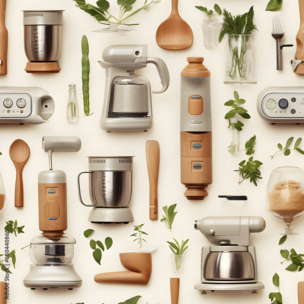 seamless pattern of realistic kitchen appliances