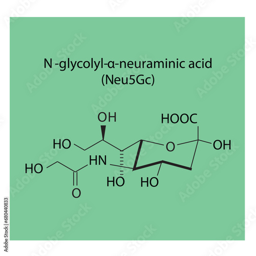 Molecular structure diagram of N-glycolyl-α-neuraminic acid (Neu5Gc) - a sialic acid. green Scientific vector illustration.