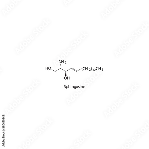 Molecular structure diagram of Sphingosine - a sphingoid base. white Scientific vector illustration.