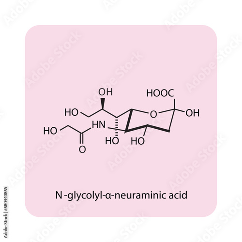Molecular structure diagram of N-glycolyl-α-neuraminic acid (Neu5Gc) - a sialic acid. pink Scientific vector illustration.