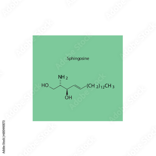 Molecular structure diagram of Sphingosine - a sphingoid base. green Scientific vector illustration.